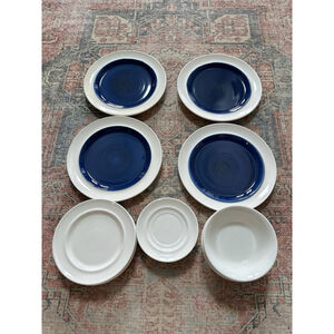 Beautiful Vintage SeT Of METLOX Poppy Trail Blue And White Plates & Bowls
